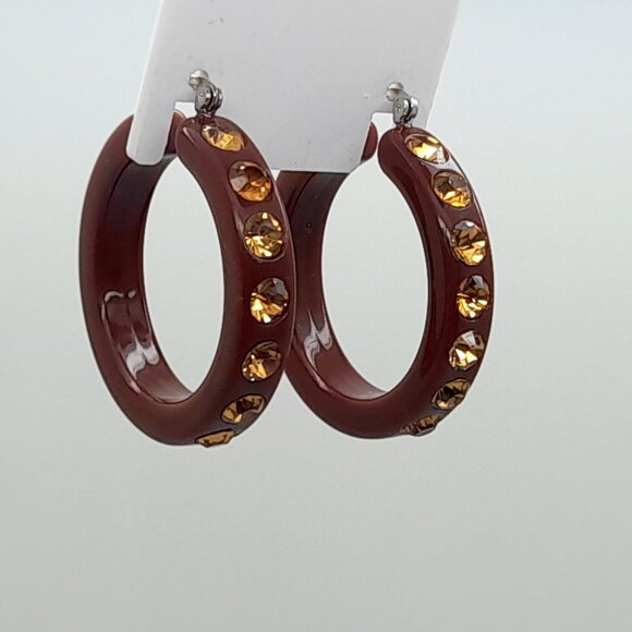 chunky dk brown color Lucite Acrylic wide 1.5 Hoop Latch Back Fashion Earrings - Picture 3 of 5
